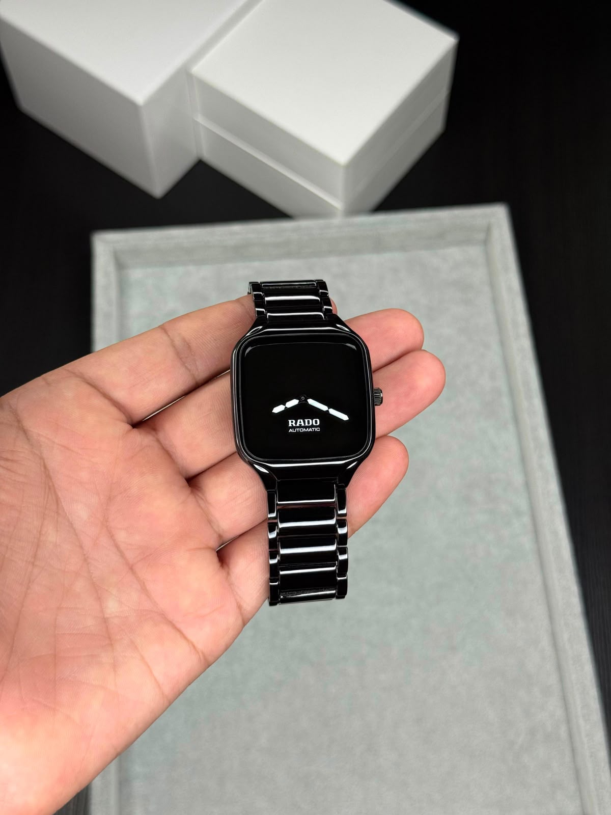 Rado True Square Unisex Automatic Black Dial .